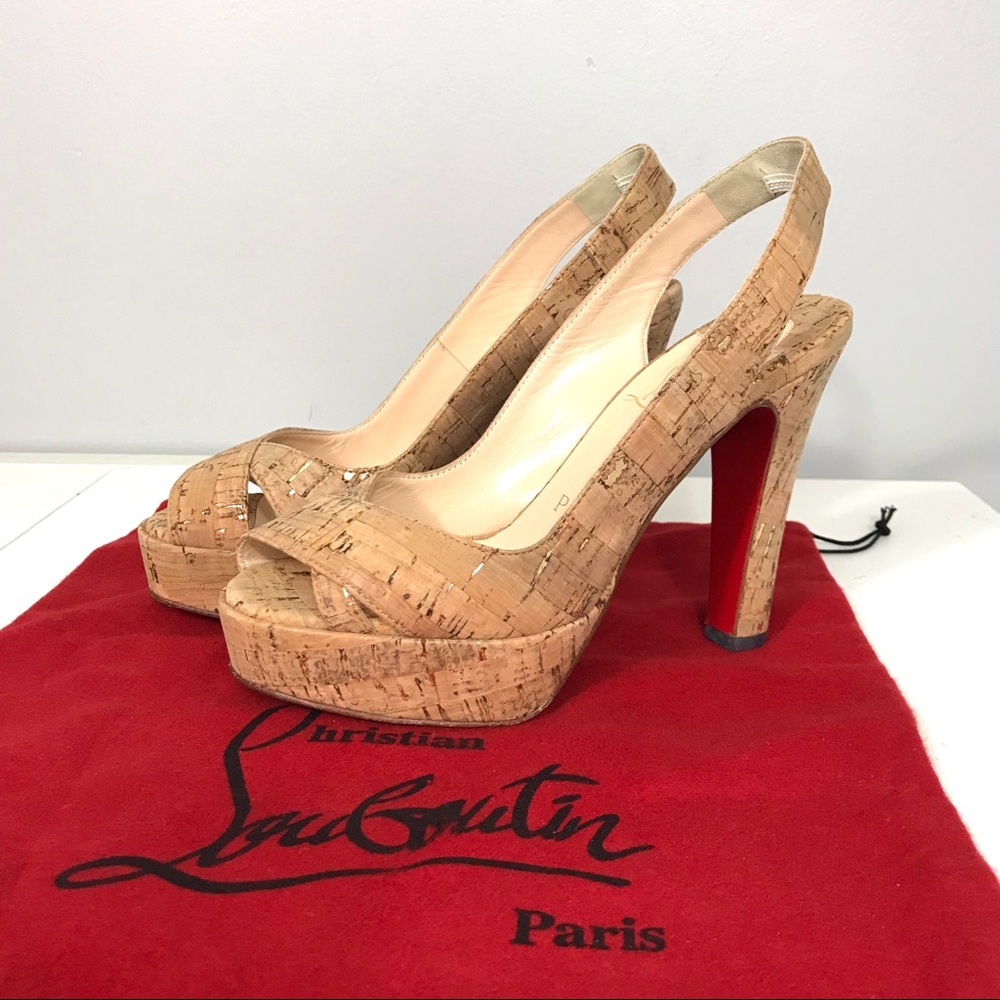 Christian Louboutin Marple Town Platform Slingback Pump Size 36.5 6 Natural Cork